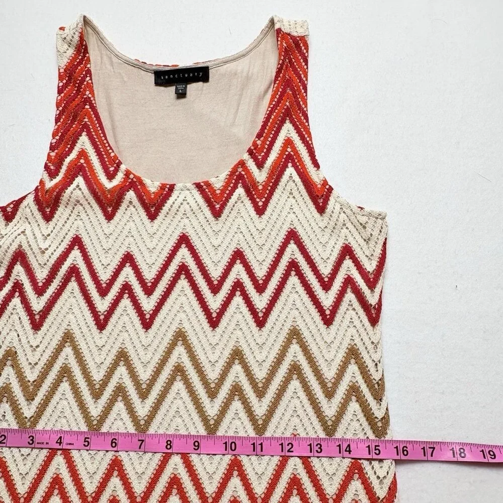 SANCTUARY Women Maxi Crochet Dress‎ Sleeveless Chevron Sz L Multicolor Boho 29-9